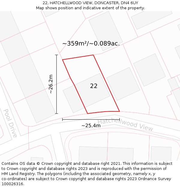 22, HATCHELLWOOD VIEW, DONCASTER, DN4 6UY: Plot and title map