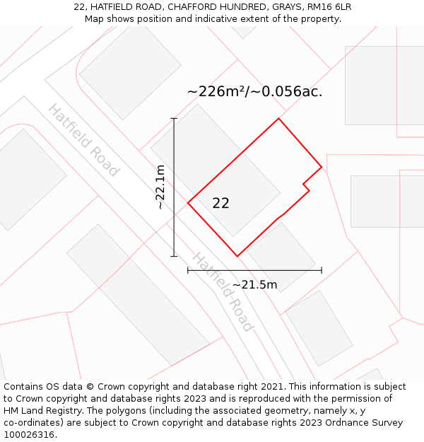 22, HATFIELD ROAD, CHAFFORD HUNDRED, GRAYS, RM16 6LR: Plot and title map