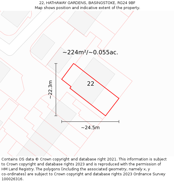 22, HATHAWAY GARDENS, BASINGSTOKE, RG24 9BF: Plot and title map