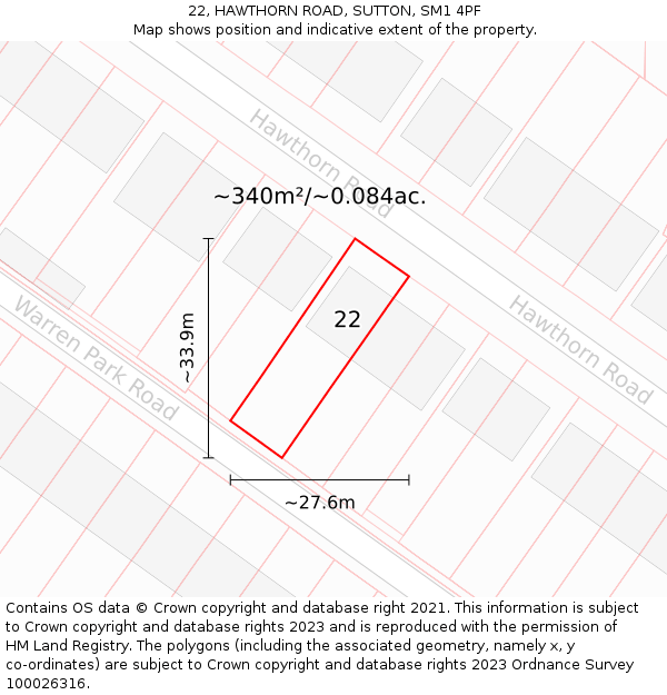 22, HAWTHORN ROAD, SUTTON, SM1 4PF: Plot and title map