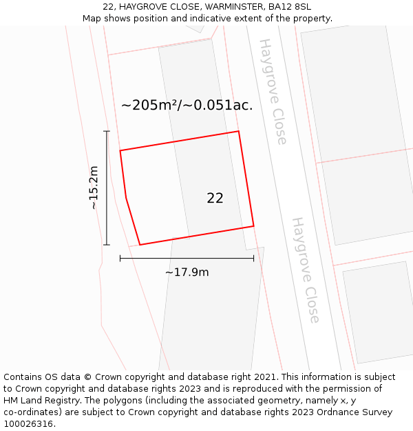 22, HAYGROVE CLOSE, WARMINSTER, BA12 8SL: Plot and title map