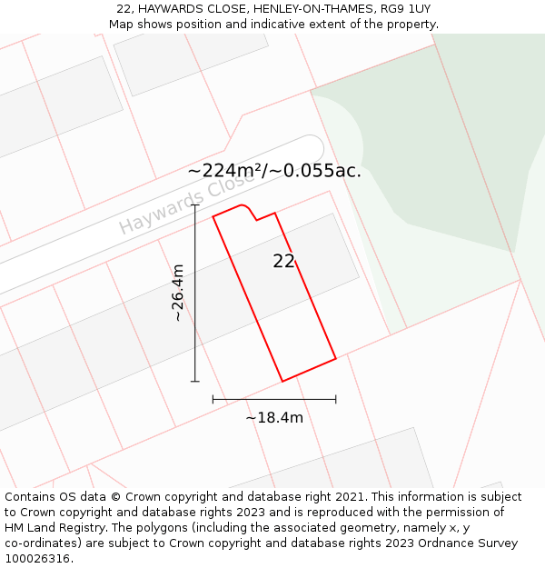 22, HAYWARDS CLOSE, HENLEY-ON-THAMES, RG9 1UY: Plot and title map
