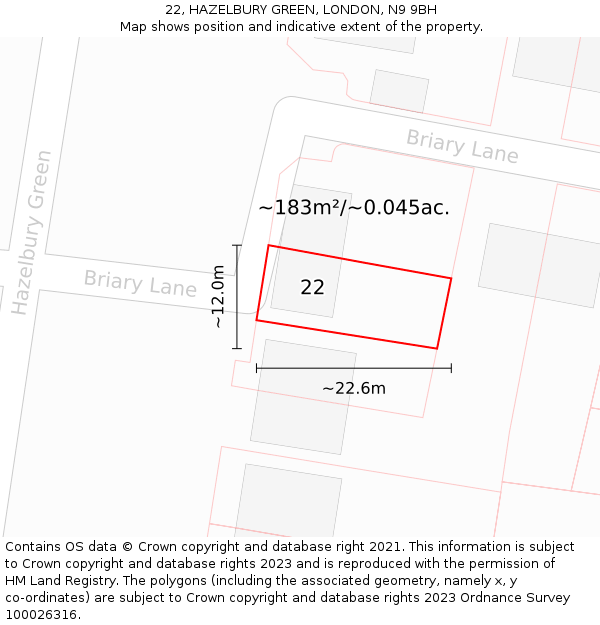 22, HAZELBURY GREEN, LONDON, N9 9BH: Plot and title map