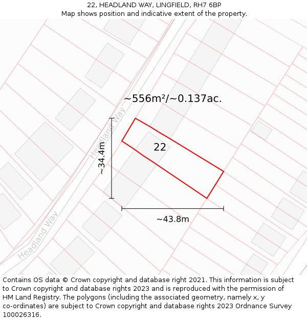 22, HEADLAND WAY, LINGFIELD, RH7 6BP: Plot and title map
