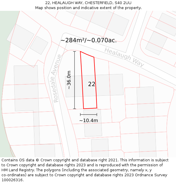 22, HEALAUGH WAY, CHESTERFIELD, S40 2UU: Plot and title map