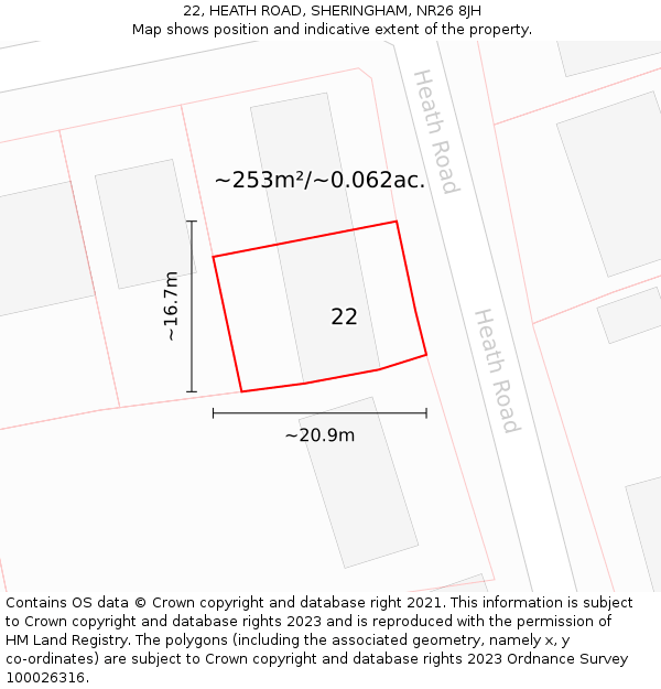 22, HEATH ROAD, SHERINGHAM, NR26 8JH: Plot and title map