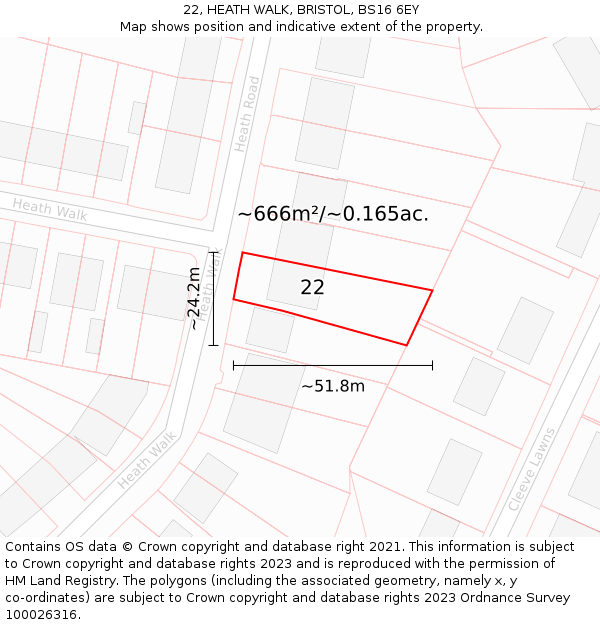 22, HEATH WALK, BRISTOL, BS16 6EY: Plot and title map