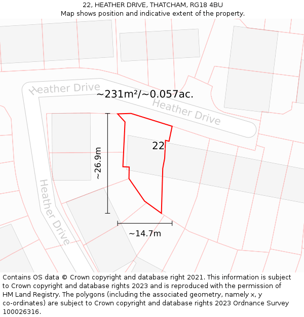 22, HEATHER DRIVE, THATCHAM, RG18 4BU: Plot and title map