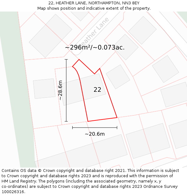 22, HEATHER LANE, NORTHAMPTON, NN3 8EY: Plot and title map