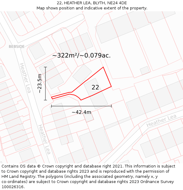 22, HEATHER LEA, BLYTH, NE24 4DE: Plot and title map