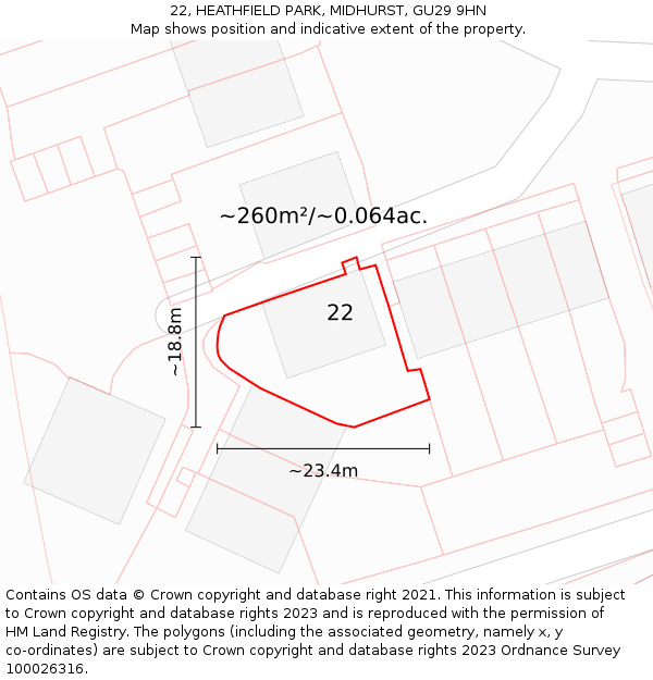 22, HEATHFIELD PARK, MIDHURST, GU29 9HN: Plot and title map