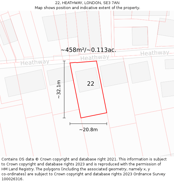 22, HEATHWAY, LONDON, SE3 7AN: Plot and title map