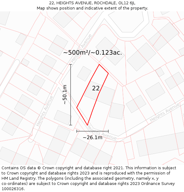 22, HEIGHTS AVENUE, ROCHDALE, OL12 6JL: Plot and title map