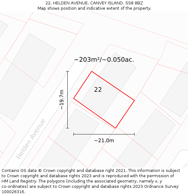 22, HELDEN AVENUE, CANVEY ISLAND, SS8 8BZ: Plot and title map