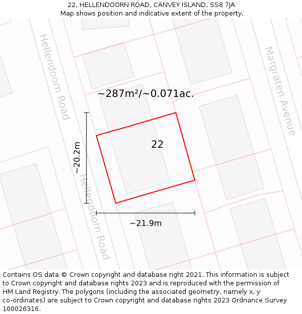 22, HELLENDOORN ROAD, CANVEY ISLAND, SS8 7JA: Plot and title map