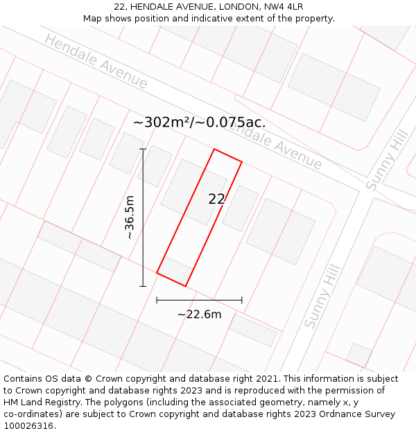 22, HENDALE AVENUE, LONDON, NW4 4LR: Plot and title map