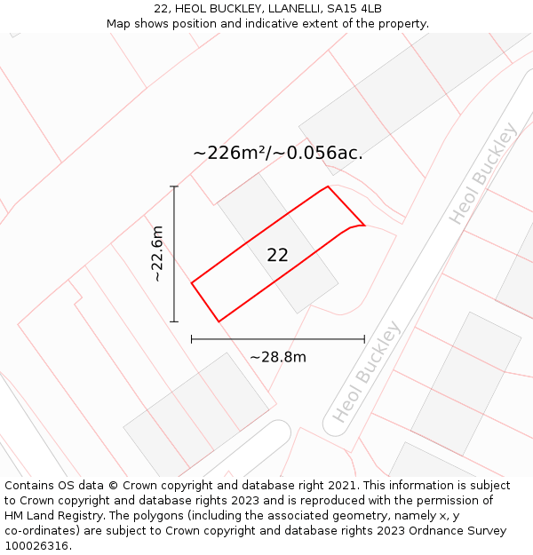 22, HEOL BUCKLEY, LLANELLI, SA15 4LB: Plot and title map