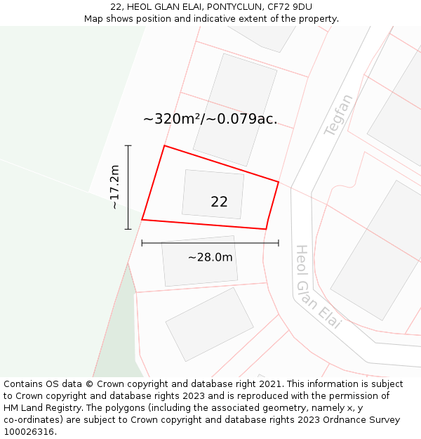 22, HEOL GLAN ELAI, PONTYCLUN, CF72 9DU: Plot and title map