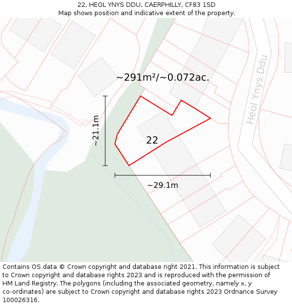 22, HEOL YNYS DDU, CAERPHILLY, CF83 1SD: Plot and title map