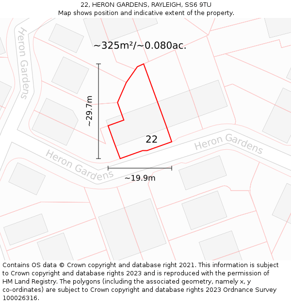 22, HERON GARDENS, RAYLEIGH, SS6 9TU: Plot and title map