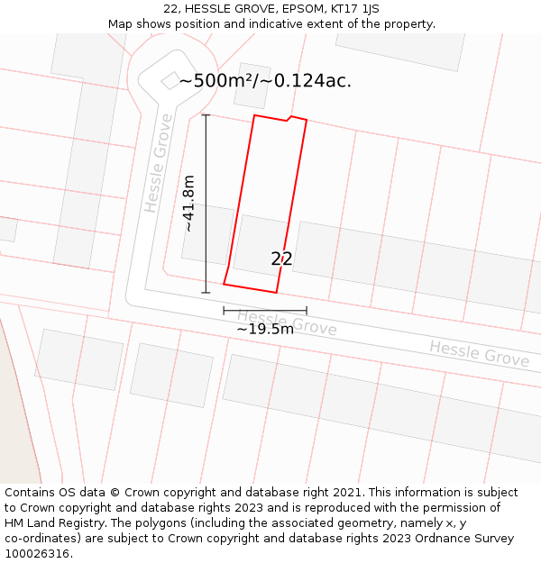 22, HESSLE GROVE, EPSOM, KT17 1JS: Plot and title map