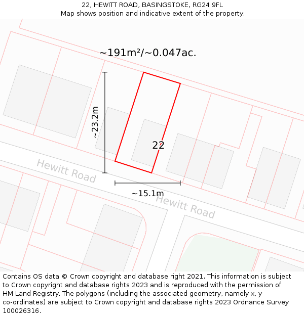 22, HEWITT ROAD, BASINGSTOKE, RG24 9FL: Plot and title map