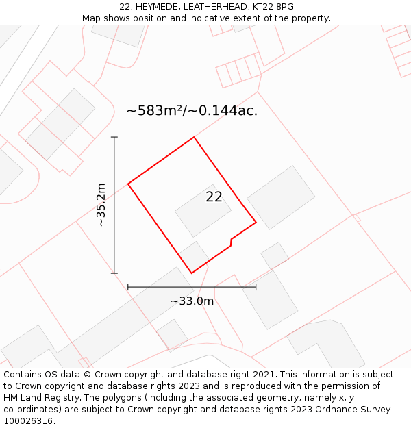 22, HEYMEDE, LEATHERHEAD, KT22 8PG: Plot and title map