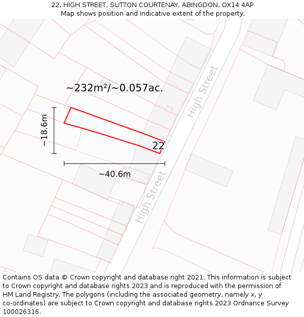 22, HIGH STREET, SUTTON COURTENAY, ABINGDON, OX14 4AP: Plot and title map