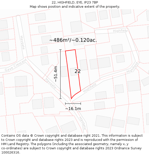 22, HIGHFIELD, EYE, IP23 7BP: Plot and title map