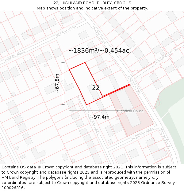 22, HIGHLAND ROAD, PURLEY, CR8 2HS: Plot and title map