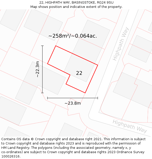 22, HIGHPATH WAY, BASINGSTOKE, RG24 9SU: Plot and title map