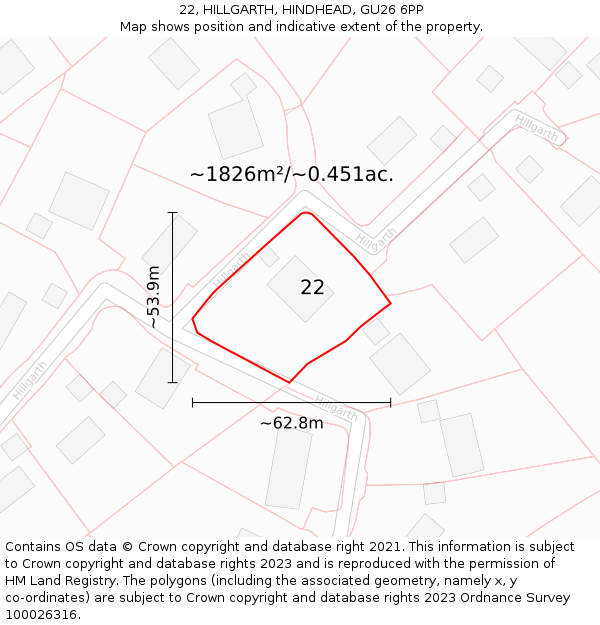 22, HILLGARTH, HINDHEAD, GU26 6PP: Plot and title map