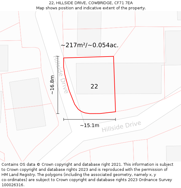 22, HILLSIDE DRIVE, COWBRIDGE, CF71 7EA: Plot and title map