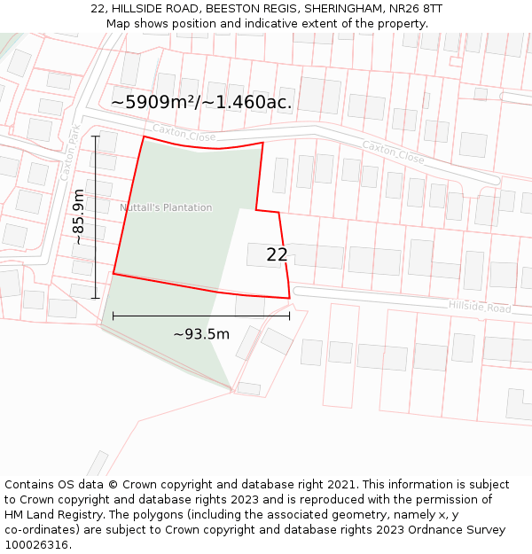 22, HILLSIDE ROAD, BEESTON REGIS, SHERINGHAM, NR26 8TT: Plot and title map