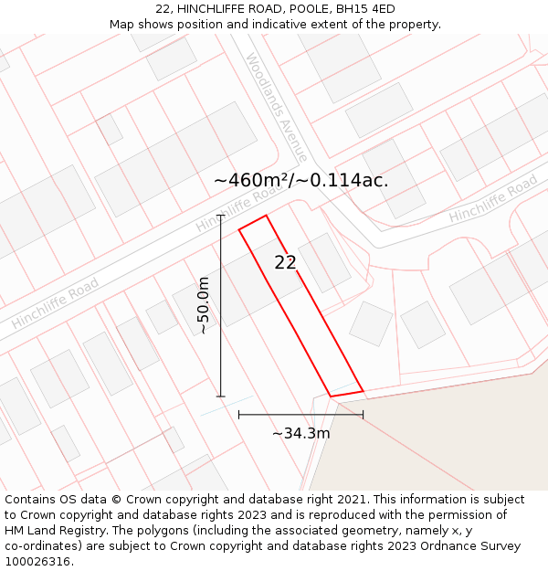 22, HINCHLIFFE ROAD, POOLE, BH15 4ED: Plot and title map