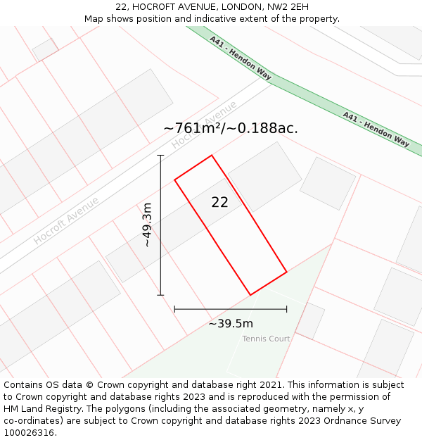 22, HOCROFT AVENUE, LONDON, NW2 2EH: Plot and title map