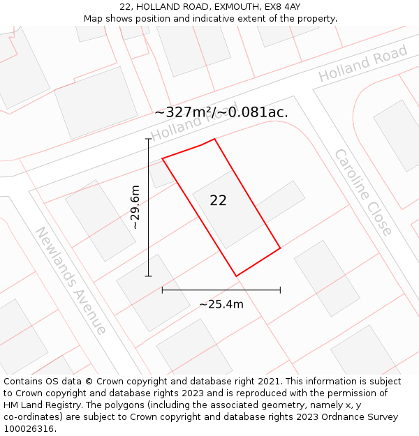 22, HOLLAND ROAD, EXMOUTH, EX8 4AY: Plot and title map