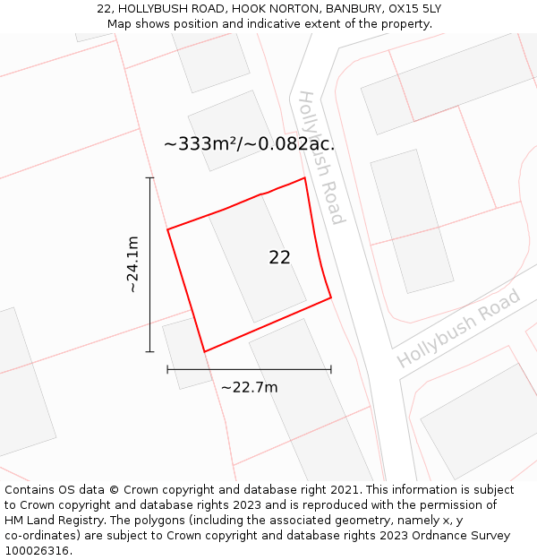 22, HOLLYBUSH ROAD, HOOK NORTON, BANBURY, OX15 5LY: Plot and title map