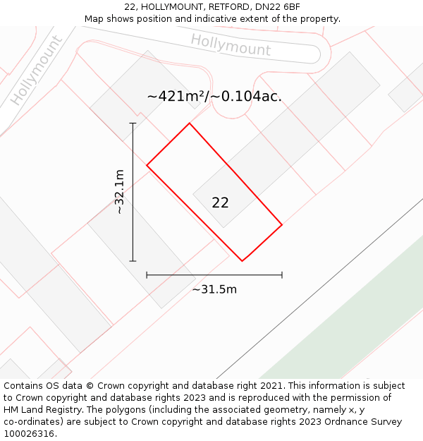 22, HOLLYMOUNT, RETFORD, DN22 6BF: Plot and title map