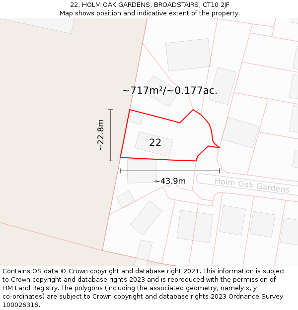 22, HOLM OAK GARDENS, BROADSTAIRS, CT10 2JF: Plot and title map