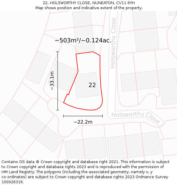 22, HOLSWORTHY CLOSE, NUNEATON, CV11 6YH: Plot and title map