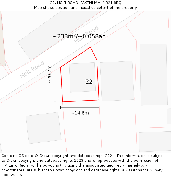 22, HOLT ROAD, FAKENHAM, NR21 8BQ: Plot and title map