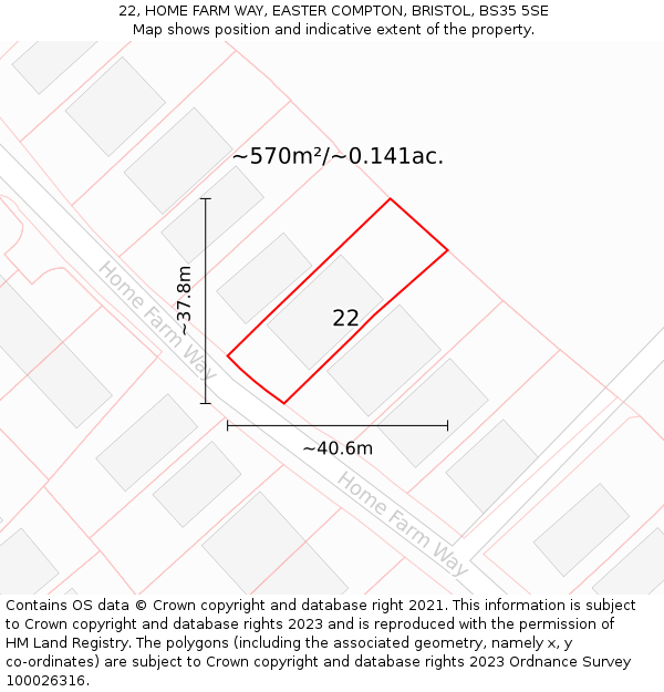 22, HOME FARM WAY, EASTER COMPTON, BRISTOL, BS35 5SE: Plot and title map