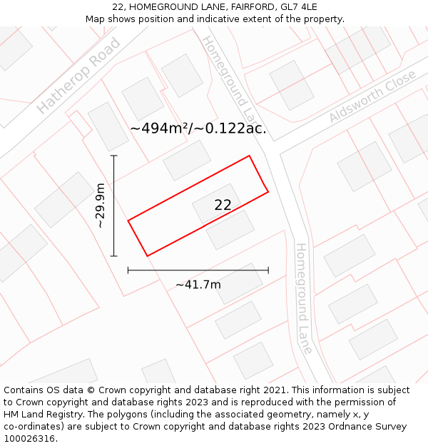 22, HOMEGROUND LANE, FAIRFORD, GL7 4LE: Plot and title map