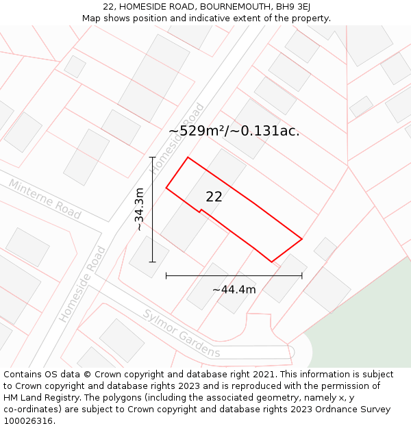 22, HOMESIDE ROAD, BOURNEMOUTH, BH9 3EJ: Plot and title map