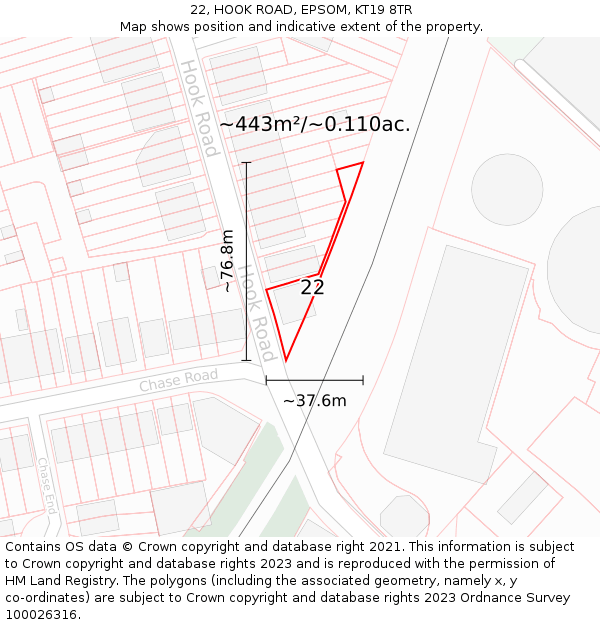 22, HOOK ROAD, EPSOM, KT19 8TR: Plot and title map