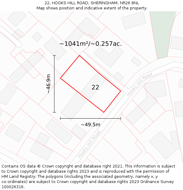 22, HOOKS HILL ROAD, SHERINGHAM, NR26 8NL: Plot and title map