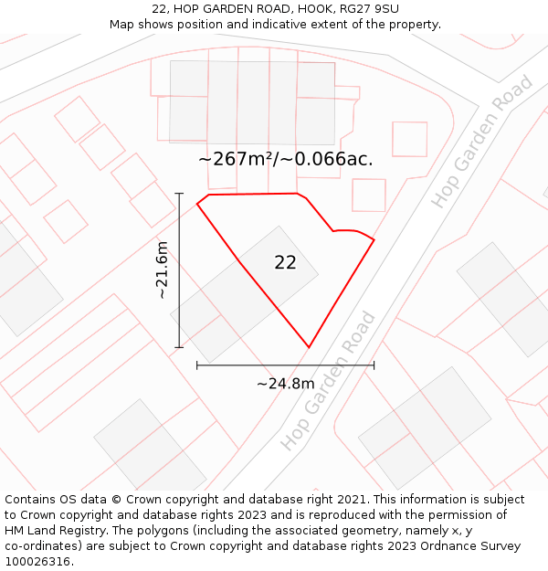 22, HOP GARDEN ROAD, HOOK, RG27 9SU: Plot and title map