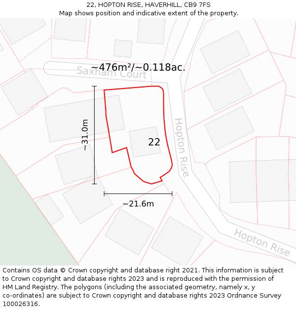 22, HOPTON RISE, HAVERHILL, CB9 7FS: Plot and title map