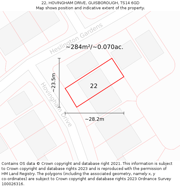 22, HOVINGHAM DRIVE, GUISBOROUGH, TS14 6GD: Plot and title map